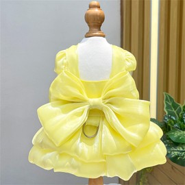 Yaopelky - Vestido de princesa para perros pequeños, vestido de lazo con anillo en D, ropa de boda, falda de tutú para cachorros, disfraz de verano para perros pequeños (amarillo, XL (12-14 libras)
