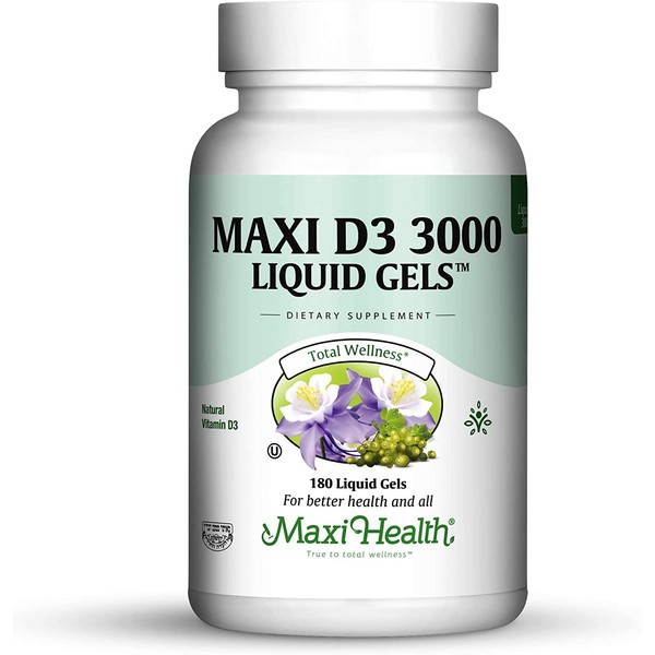 Maxi Health D3 3000 Natural Vitamin Capsules, Liquid Gels, 180 Liquid Gels
