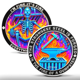 IELCJJ Dumpster Fire Coin - Coloful Skull Dumpster Fire Challenge Coin - Resilience and Humor Encouragement Token Incentive Awards Inspirational Hilarious Medallion Funny Office Motivational Gifts