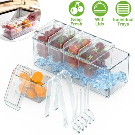 NewHome Ice Chilled Condiment Server Clear Food Containers Removable Trays Lid Kitchen