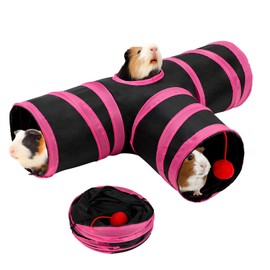 Rypet Guinea Pig Tunnel, 3 Way Collapsible Rabbit Tunnel, Small Pet Tunnels and Tubes with Interactive Ball for Rabbit Ferret Hamster Chinchilla Hedgehog Hiding and Resting