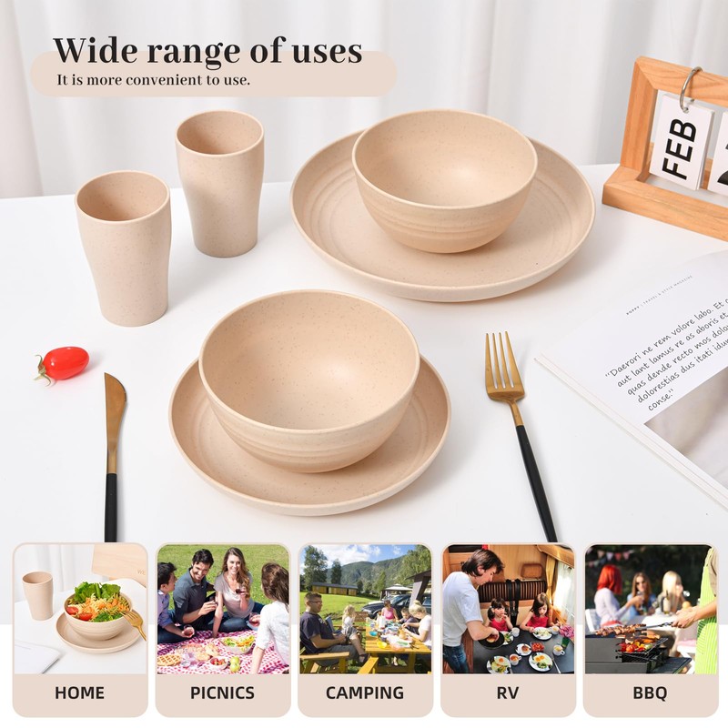 24 - Piece Wheat Straw Dinnerware Set - Plates and