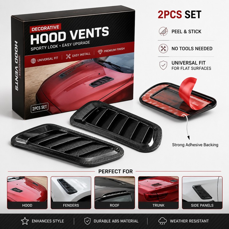 2-Pack Universal Car Hood Vent Stickers for Exterior Decor –
