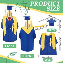 AHANDMAKER 6 Sets Wine Bottle Coat Blue Bachelor Cap & Gown Wine Bottle Cover Graduation Bottle Covers Wine Bottle Decoration for Champagne Graduation Party, Blue