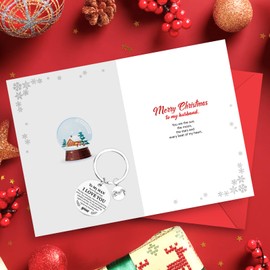 DPKOW Husband Christmas Card Keyring Set, Christmas Card for Husband Christmas Xmas Gifts, Romantic Christmas Greeting Card Christmas Keyring, Wedding Anniversary Christmas Birthday Gifts for Husband