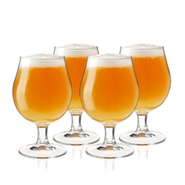 True Classic Tulip Beer Glasses, Sparkling Clear Drinking Glasses for Belgian Ales, Sours, IPA Beers, Cocktails, Gifts for Men, Game Night, Happy Hour, Home Bar, Elegant Glassware, 15 oz, Set of 4