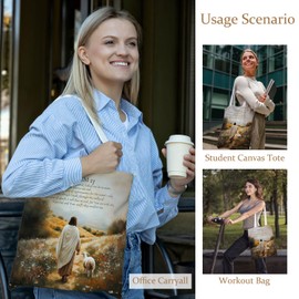 LADOCK Christian Jesus and Lamb Tote Bag, the Lord Is My Shepherd Psalm 23 Bible Verse Canvas Tote Bags for Women, Jesus Leaves the 99 Sheep Religious Reusable Grocery Shopping Bags