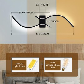 Cimbely Modern LED Wall Sconce 31.5 Inch Bathroom Vanity Lighting Fixtures Wall Lamp with 3 Light Modes for Bedroom Bedside Living Room Hallway,Black