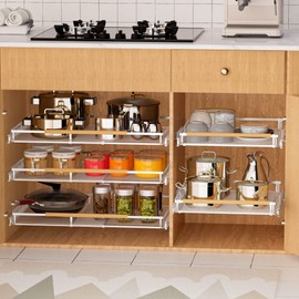 Expendable Pull Out Cabinet Drawer Organizer Slide Out Kitchen Storage Shelves Heavy Duty Stainless Steel for Cabinet Pantry Closet Under Sink Organization