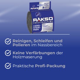 RAKSO Stainless Steel Pads Extra Fine 24 Pads, 12 x Pack of 2 Rust-Proof Stainless Steel Wool, Surface Treatment in Wet Areas, Cleans, Grinds, Polished