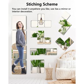 VXKZF Unbreakable Full Body Mirror Tiles, 4PCS 10”x10” Stick on Mirrors for Wall, Toddlers Mirror Full Length for Kids Bedroom, Plastic Gym Frameless Door Mirrors Wall Decor