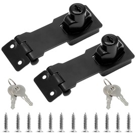 Jiozermi 2 Packs 3 Inch Hasp Locks with Keys, Stainless Steel Hasp Latches, Twist Knob Keyed Locking Hasp for Cabinet Small Door, Flat Black