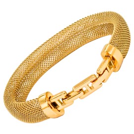 Razzberry Designer Mesh Bangle Bracelet, 12mm Wide, 20cm Length, 18K Gold-Plated Stainless Steel, with Included Gift Pouch