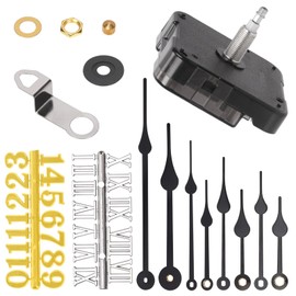 Glarks 12pcs 28MM Black High Torque Long Shaft Clock Movement Mechanism Kit Includes 1pcs Clock Movements with 1pcs Hooks, 4 Different Pairs Clock Hands, 4pcs Mounting Hardware, 2pcs Clock Numerals