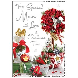 Jonny Javelin Special Mum Love At Christmas Time Card Rose Topiary