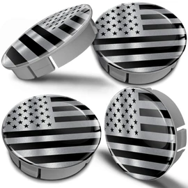 Biomar Labs® 4 x 60mm 3D Universal Wheel Hub Centre Caps USA United States American Star National Flag Silver Black Center Rims CS 18