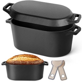 Oval Dutch Oven for Bread Baking, 3.6qt, Black, Up To 1000 ℉ Cast Iron Loaf Dutch Oven With Lid For Homemade Bread, Sourdough Bread Pan