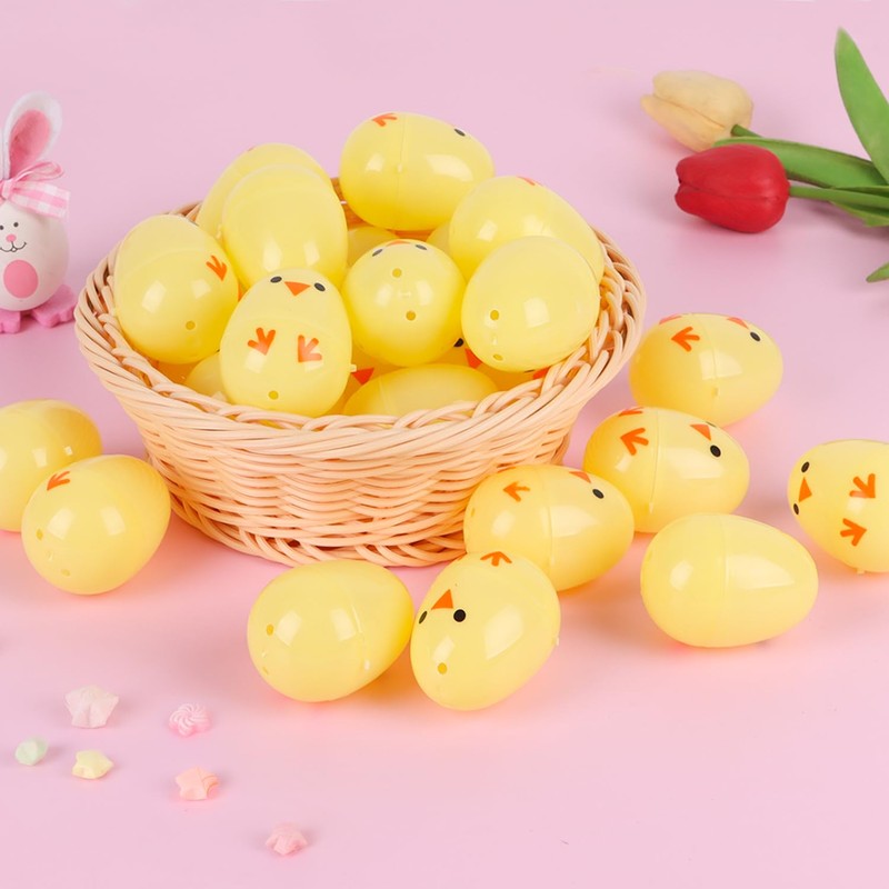 LOMIMOS 48 Pcs Easter Chick Plastic Eggs, 2.36” Yellow Fillable