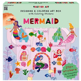 Together Art Designing & Coloring Art Box: Mermaid, 270+ Coloring Stickers, (7 Background Sheets & 7 Sticker Sheets, and One Sticker Sheet), Included 16 Crayons, for Kids and The Whole Family
