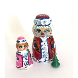 Santa Mrs.Claus Christmas Tree Nesting Small Dolls Hand Painted 3 Piece Matryoshka Gifts Set 3 inch Tall