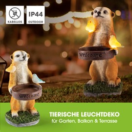 EASYmaxx Solar LED Meerkat Bird Bath Wireless with Automatic Daylight Sensor Detailed Decorative for Garden, Balcony, Patio 8 Hours Light Time