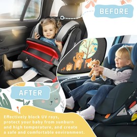 Pack of 2 Baby Car Sun Protection, 45 x 35.5 cm, UV Protection Sun Visor with 8 Suction Cups, Car Sun Shade Baby with Cute Animal Motifs (Animals and Trees)