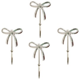 RR-RUOSHUI Bow Wall Hook 4 pcs Decorative Wall Hooks for Bathroom Living Room Kitchen (B-Silver)