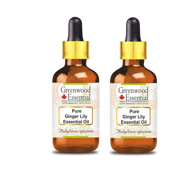 Greenwood Essential Pure Ginger Lily Essential Oil (Hedychium Spicatum) with Glass Dropper Natural Therapeutic Quality Steam Distilled (Pack of Two) 100 ml x 2 (6.76 oz)