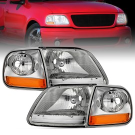 Nilight Headlight Assembly Compatible with 1997 1998 1999 2000 2001 2002 2003 Ford F-150 Ford Expedition Chrome Housing Amber Reflector