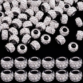 Isslly 100PCS Large Hole Beads, Rhinestone European Spacer Beads, White Hair Beads Beads for Women, Jewelry Craft DIY Making Supplies (12 mm)