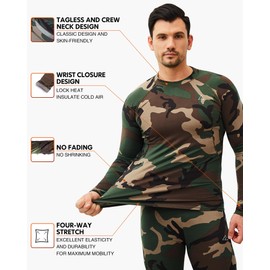 Thermal Underwear for Men, Long Johns Winter Hunting Gear Sport Skiing Base Layer Top and Bottom Set Midweight Camo Green Large