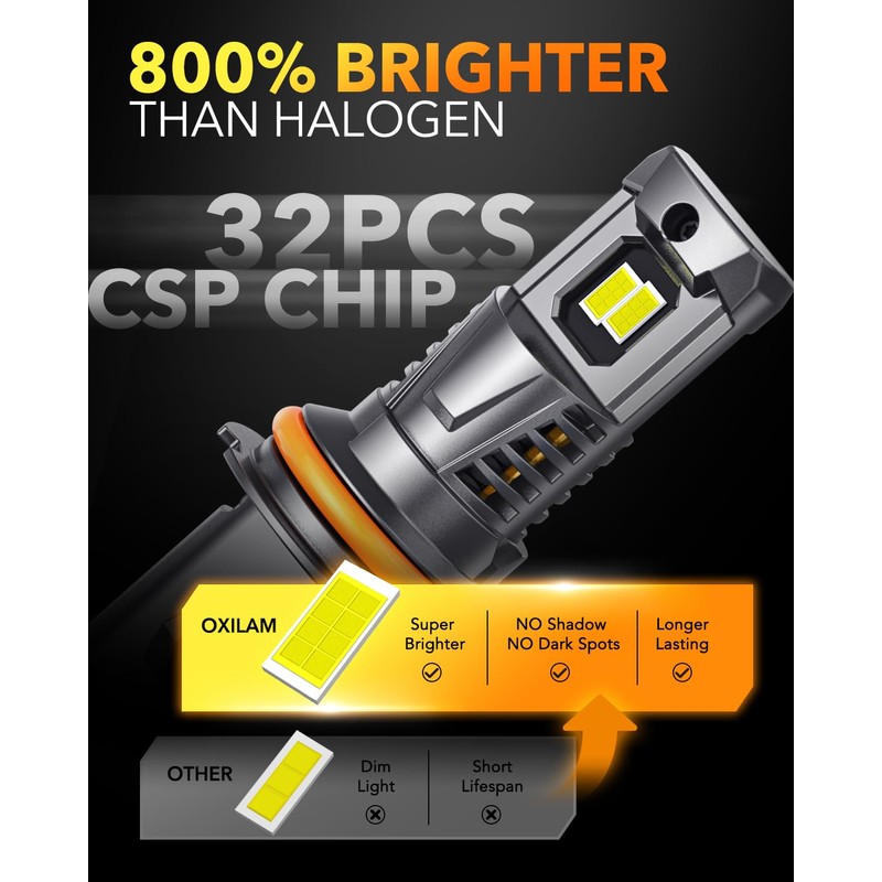 OXILAM 9007 HB5 LED Light Bulbs, 30000LM 800% Brighter, 6500K