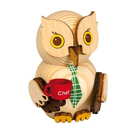 Kuhnert - Decoration / Wooden Figure - Mini Owl Chef with Coffee - Approx. 7 cm - Made in Germany