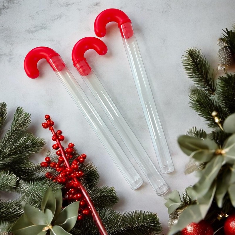 G-Box 50 Empty Christmas Candy Cane Tubes with Red Topper