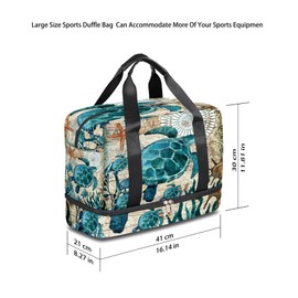 Sea Turtle Travel Duffel Bag, Ocean Turtle Weekender Overnight Bag Large Carry On Bag, Waterproof Sports Gym Bag Tote Workout Duffel Bag for Men Women
