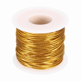 sourcing map 1mm Metallic Elastic Cords, Tinsel Elastic Stretch String Cord Thread Braiding Rope for Craft Making Gift Wrapping Ornaments, Gold Tone, 25m Total