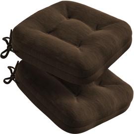 Codi Dining Chair Cushions (2 Pack), Thick Chairs Pads for Indoor Kitchen Room - Washable, Non-Slip Memory Foam Seat Cushion with Ties, 16.5"x16.5"x 3.5", Set of 2 (Brown)