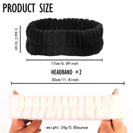 Sugeru® 2 x Flannel Elastic Hair Band, Spa Headband Women, Soft Hair Band, Cosmetics, Non-Slip Wide Brim Headband, Women, for Shower, Skin Care, Make-Up, Facial Cleansing Girls (Black, 2 Pieces)