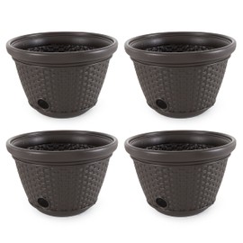 Suncast 100 Foot Resin Wicker Garden Water Hose Storage Holder Pot (4 Pack)