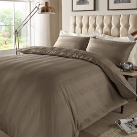 ED Luxury 400 Thread Count Duvet Cover Set | 100% Egyptian Cotton Soft & Comfortable Hotel Quality Satin Multi Stripe Bedding Set (Single, Deep Taupe)