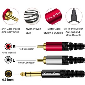 Yeung Qee 6.35 mm to 2RCA Adapter Cable, 6.35mm 1/4 inch Male TRS Stereo Plug to RCA Male Audio Y Splitter Cable Insert Cord (4M)