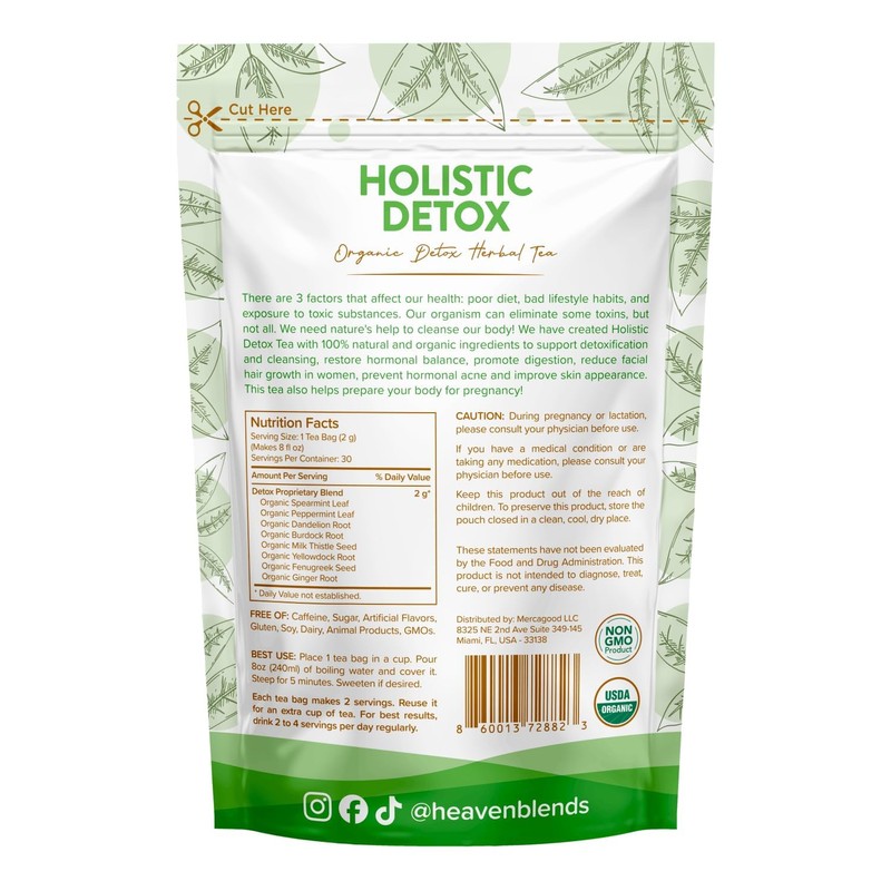 Heaven Blends, Holistic Detox Herbal Tea, Cleansing & Refresh, 30