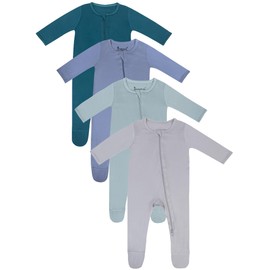 Jimonda Baby Romper 4-Pack - Zip-Up Sleep & Play Pajamas for 0-24 Months | 2-Way Zipper, Unisex Footed Design, Ultra-Soft Stretchy Fabric