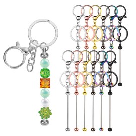 PATIKIL 12 Pcs Beadable Keychains Bars, Metal Beaded Keychain Blanks Bulk Making Supplies Kit with Lobster Hook for Pendant DIY Art Crafts, Multicolored