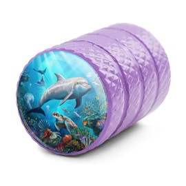Coral Reef Dolphin and Sea Turtle Valve Stem Caps for Tire Rim Wheel Aluminum - Purple