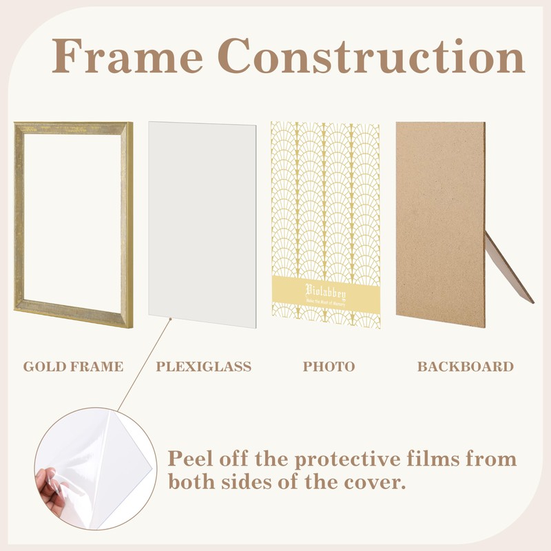 VIOLABBEY 5x7 Picture Frame Gold, Vintage 5 x 7 Photo