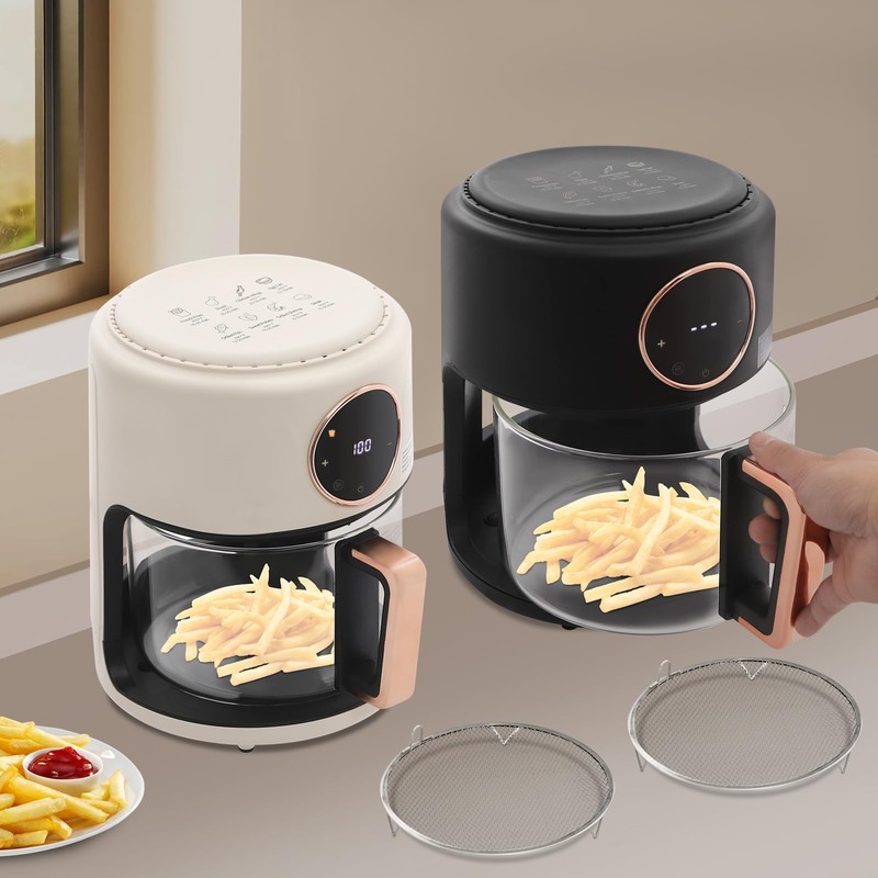 LUNUMAOS Mini Air Fryer, 3.8Qt Glass Air Fryer 360° Viewable