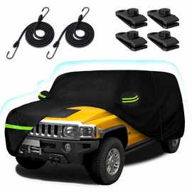 BETERNY Car Cover for Hummer H3 SUV 2006-2010, 210T Waterproof Sun Rain UV Dust Snow Protection Outdoor H3 Full Car Cover with Windproof Gust Strap and Zipper Door-Black