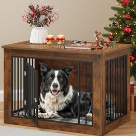 YITAHOME Dog Crate Furniture for Large Dogs, Side End Table, Modern Dogs Kennel Indoor up to 60 lb, 2-in-1 Iron-Wood Fusion Dog Cage with Waterproof Top, Safety Corners, Steel Lock,38"L, Rustic Brown