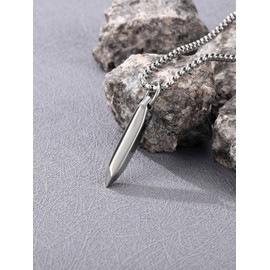 PiercingJak Men's Necklace Stainless Steel Hexagonal Bar Bar Pendant with Box Chain Nail Cartridge Style Punk Jewellery Gifts for Men Rapper Biker Motorcyclist Silver/Black, Stainless Steel